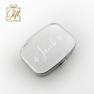 Personalised Laser Engraved Silver Plated Metal Pill Box Customized Free Custom Engraving