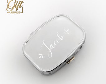 Personalised Laser Engraved Silver Plated Metal Pill Box Customized Free Custom Engraving