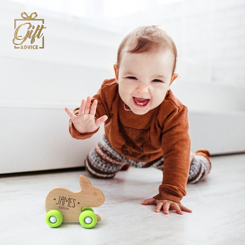 Personalized Wooden Kids Toy Bunny on Wheels Memorable Toddler Etsy