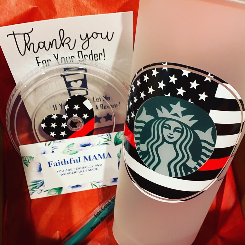 Back the Blue Red Line Starbucks reusable hot or cold cup