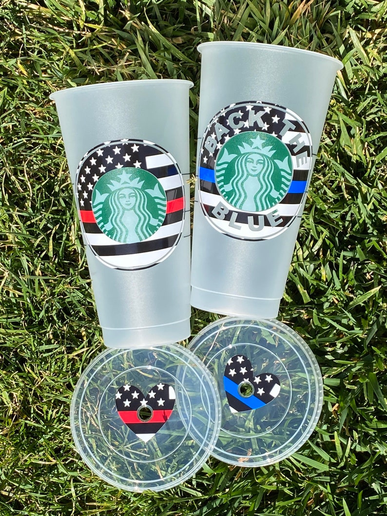 Back the Blue Red Line Starbucks reusable hot or cold cup