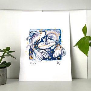 Pisces Star Constellation Art Print-Celestial Watercolour Koi Fish Painting Illustration-Astrology Zodiac Gift-Gifts for Pisces Water Sign