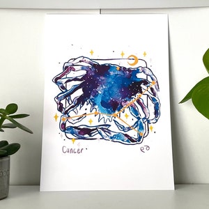 Cancer Zodiac Art Print-Astrology Gifts-Celestial Star Sign Watercolour Painting- Ocean Crab Illustration-Constellation Mythology Prints