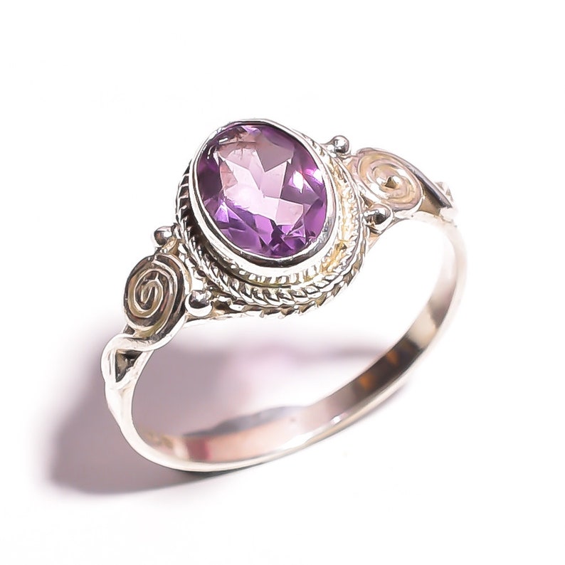 Purple Amethyst Ring Bohemian Ring Boho Ring Oval Shape Amethyst Ring Vintage Ring Gift For Her 925 Sterling Silver Ring