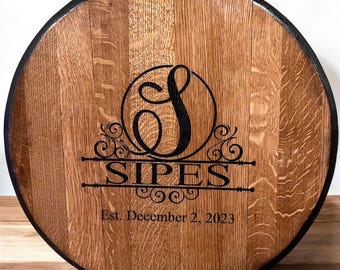 Personalized Bourbon Barrel Head - Laser Engraved.