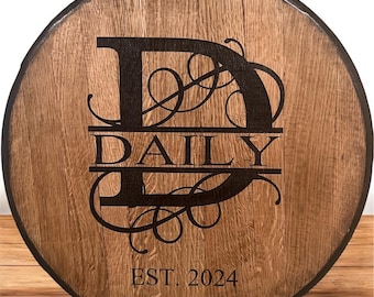 Personalized Bourbon Barrel Head - Laser Engraved.
