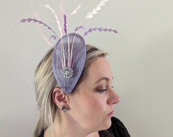 Zig zag feathered teardrop fascinator with broach detail Wedding Races Special Occasion