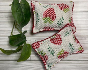 Strawberry Print Plush Reusable Eco Friendly Terry Cloth Non Abrasive Scratch Resistant Dish Sponge-Housewarming Gift-Set of 2