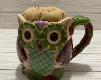 Owl Pin Cushion, Coffee Cup Pin Cushion, Tea Cup Pin Cushion, Decorative Pin Cushion, Seamstress Gifts, Gifts For Her, Mother’s Day Gift