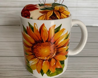 Sunflower Pin Cushion, Coffee Cup Pin Cushion, Decorative Pin Cushion, Seamstress Gifts, Gifts For Her, Mother’s Day Gift