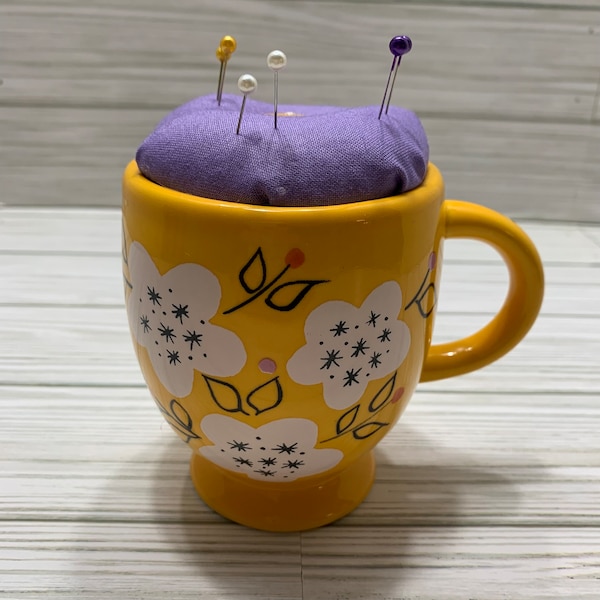 Floral Pin Cushion, Coffee Cup Pin Cushion, Tea Cup Pin Cushion, Decorative Pin Cushion, Seamstress Gifts, Gifts For Her, Mother’s Day Gift