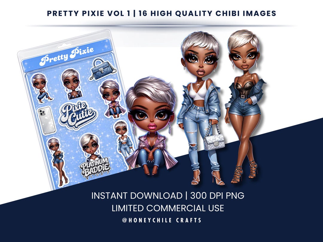 Glossy Chibi Clipart Bundle | Black Girl PNG, Glam Baddie Characters ...