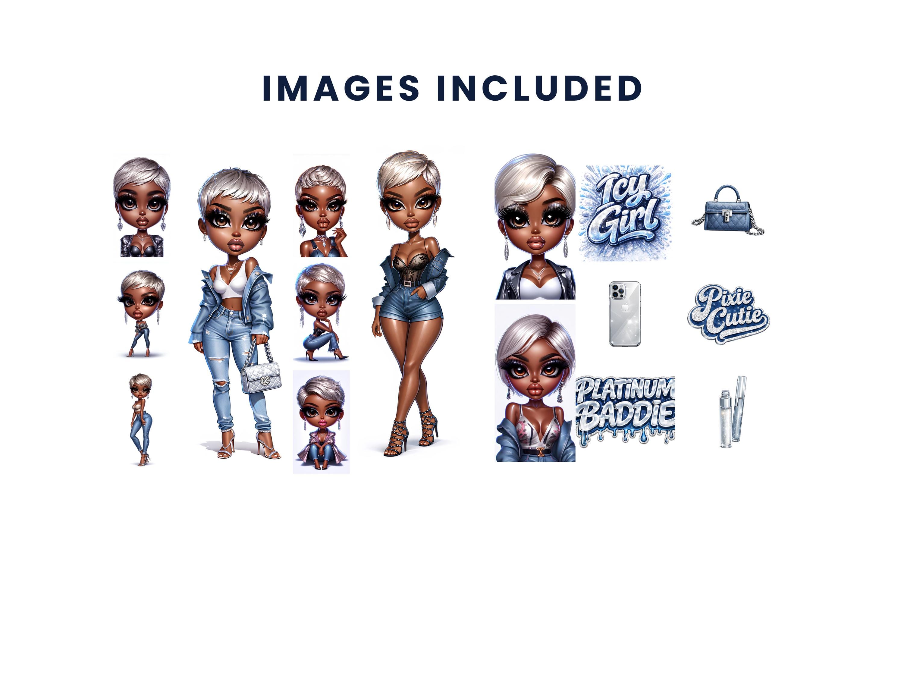 Glossy Chibi Clipart Bundle | Black Girl PNG, Glam Baddie Characters ...
