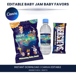 Editable Space Basketball Baby Shower Favors, Chip Bag Water Bottle Label, Chocolate Bar Wrapper, Canva Template, Instant Download