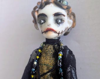 OOAK Gothic Art Doll, Halloween Ornament for Curiosity Cabinet, Haunted Doll, Weird Gifts