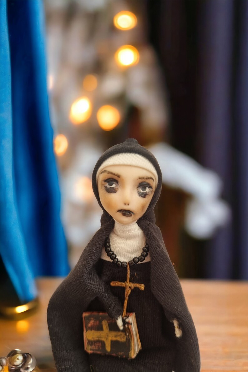 4 The NUN figurine Creepy doll handmade Halloween ornament OOAK art doll Gothic brooch Satanic figure Gorh figurine Horror movie gifts 1