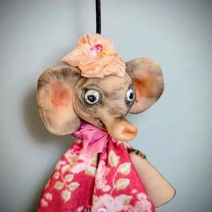 Elephant Art Doll – 4&#39;&#39; Poseable Hanging Ornament – OOAK Polymer Clay Figurine – Cute Animal Gift – Collectible Anthropomorphic Doll