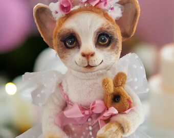 8.7" Handmade cat doll Poseable art doll creature Cat ballerina Interior art doll Cat figure Ginger cat figurine OOAK doll animal