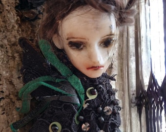 Haunted house doll 3" Goth figurine Scary dolls Tiny OOAK doll Creepy doll handmade Horror gifts Halloween ornament Gothic brooch