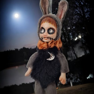 5"Creepy rabbit art doll creature  Zombie doll Halloween ornament OOAK art doll Weird gifts Horror miniatures Haunted house doll Scary dolls