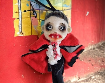 Dracula figure 3" Vampire miniature Halloween ornament OOAK art doll creature Creepy doll brooch Weird gifts Creepy cute Scary doll