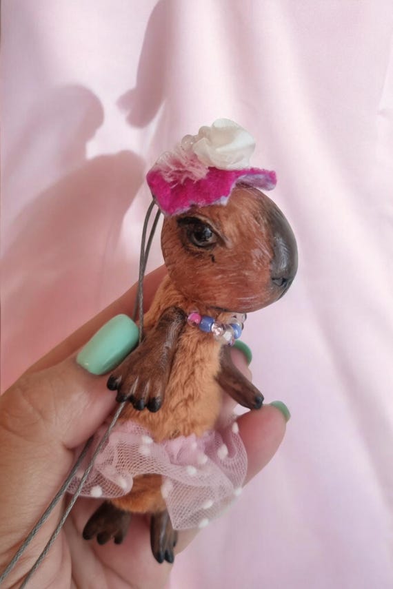 Handmade Capybara Art Doll: Poseable Mixed Media Figurine