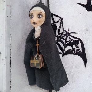 4 The NUN figurine Creepy doll handmade Halloween ornament OOAK art doll Gothic brooch Satanic figure Gorh figurine Horror movie gifts image 9