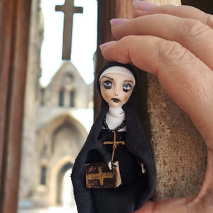 4 The NUN figurine Creepy doll handmade Halloween ornament OOAK art doll Gothic brooch Satanic figure Gorh figurine Horror movie gifts image 6