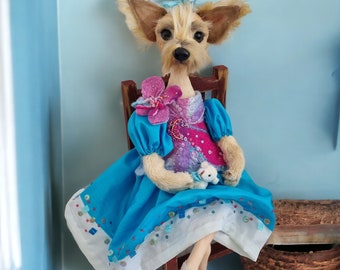 Yorkshire Terrier 13" Poseable art doll creature Dog memorial gift OOAK art doll animal Dog mom gift