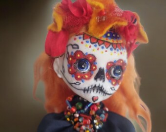 8.5" Catrina doll Day of the dead Poseable art doll creature Halloween doll OOAK art doll  Dia de los Muertos decor