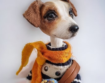 OOAK art doll animal 12" Jack russell terrier Dog figurine Poseable art doll Unique shelf sitter Handmade pet figure Dog remembrance gift