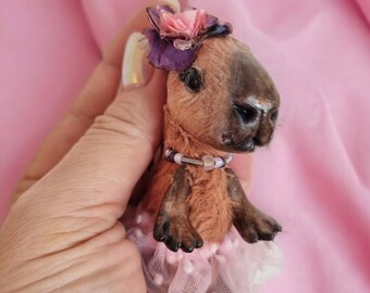 3.5"Capybara art doll Mixed media figure OOAK art doll animal Handmade figurine  Poseable art doll creature Capybara lover gift