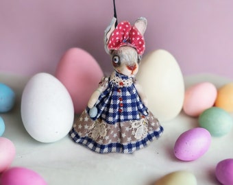 Creepy easter bunny doll 6"  Poseable art doll animal Bunny ornament OOAK doll Creepy cute art doll animal Rabbit lover gift