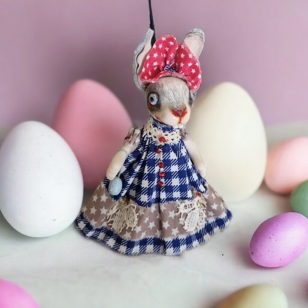 Creepy easter bunny doll 6"  Poseable art doll animal Bunny ornament OOAK doll Creepy cute art doll animal Rabbit lover gift