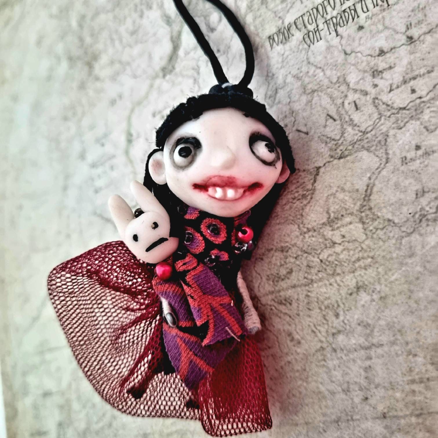 Handmade Art Doll, Creepy Cute Bunny Stuffed Animal, Goth de