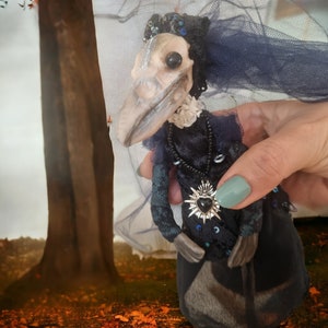 Victorian goth doll 8 Skull ornament Raven bird art doll creature Weird gifts Halloween ornaments Death macabre gifts Haunted doll image 6