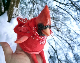 Cardinal gifts mom Bird art doll creature Cardinal ornament OOAK art doll animal Poseable art doll Great grandma gift Sentimental gifts