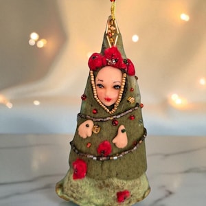 Felted Christmas Tree Art Doll Ornament: Handmade OOAK Holiday Figurine