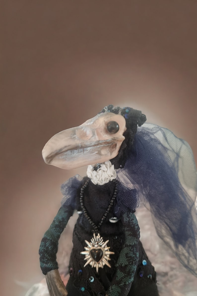 Victorian goth doll 8 Skull ornament Raven bird art doll creature Weird gifts Halloween ornaments Death macabre gifts Haunted doll image 10