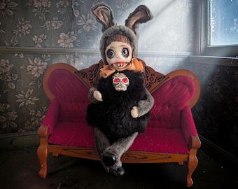 Creepy Rabbit Art Doll, Halloween Ornament, OOAK Dark Fantasy Collectible
