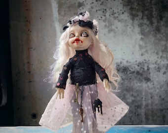 7" Vampire goth  Poseable art doll creature OOAK creepy doll Strange doll Horror gifts Macabre decor Weird sculpture