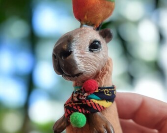 3.5"Capybara ornament Mixed media figure OOAK art doll animal Handmade figurine  Poseable art doll creature Capybara lover gift