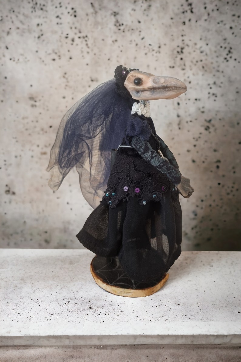 Victorian goth doll 8 Skull ornament Raven bird art doll creature Weird gifts Halloween ornaments Death macabre gifts Haunted doll image 9