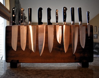 Handmade Black Walnut Magnetic Knife Rack, Kitchen Organizer
