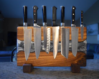 Black Walnut Knife Rack, Magnetic Knife Holder, Father's Day Gift, Kitchen Storage