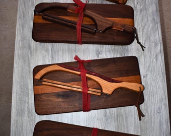 Handcrafted Walnut Cherry Bread Board Bow Knife Set, Sourdough Slicer