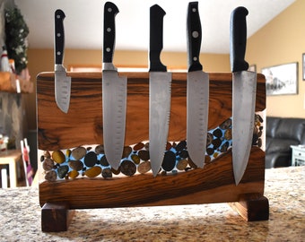 Magnetic knife rack, knife rack,  knife storage, Epoxy wood magnetic knife holder, knife block, Housewarming gift, Wood knife holder