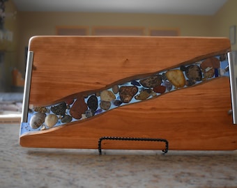Petoskey Stone Charcuterie Board: Live Edge Cherry Wood Serving Tray