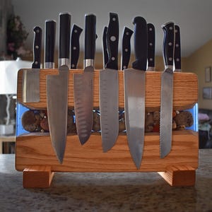 Oak & Epoxy River Magnetic Knife Rack: Double-Sided Knife Storage