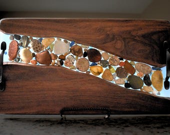 Black Walnut Charcuterie Board: Lake Michigan Stone Epoxy Resin Tray